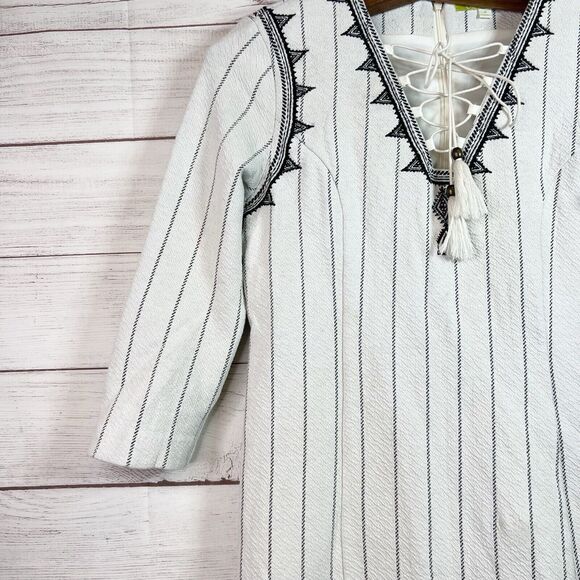 Gianni Bini Ivory/ Black Embroidery Tianna Stretch Dress Stripe Boho Size M - Picture 4 of 11